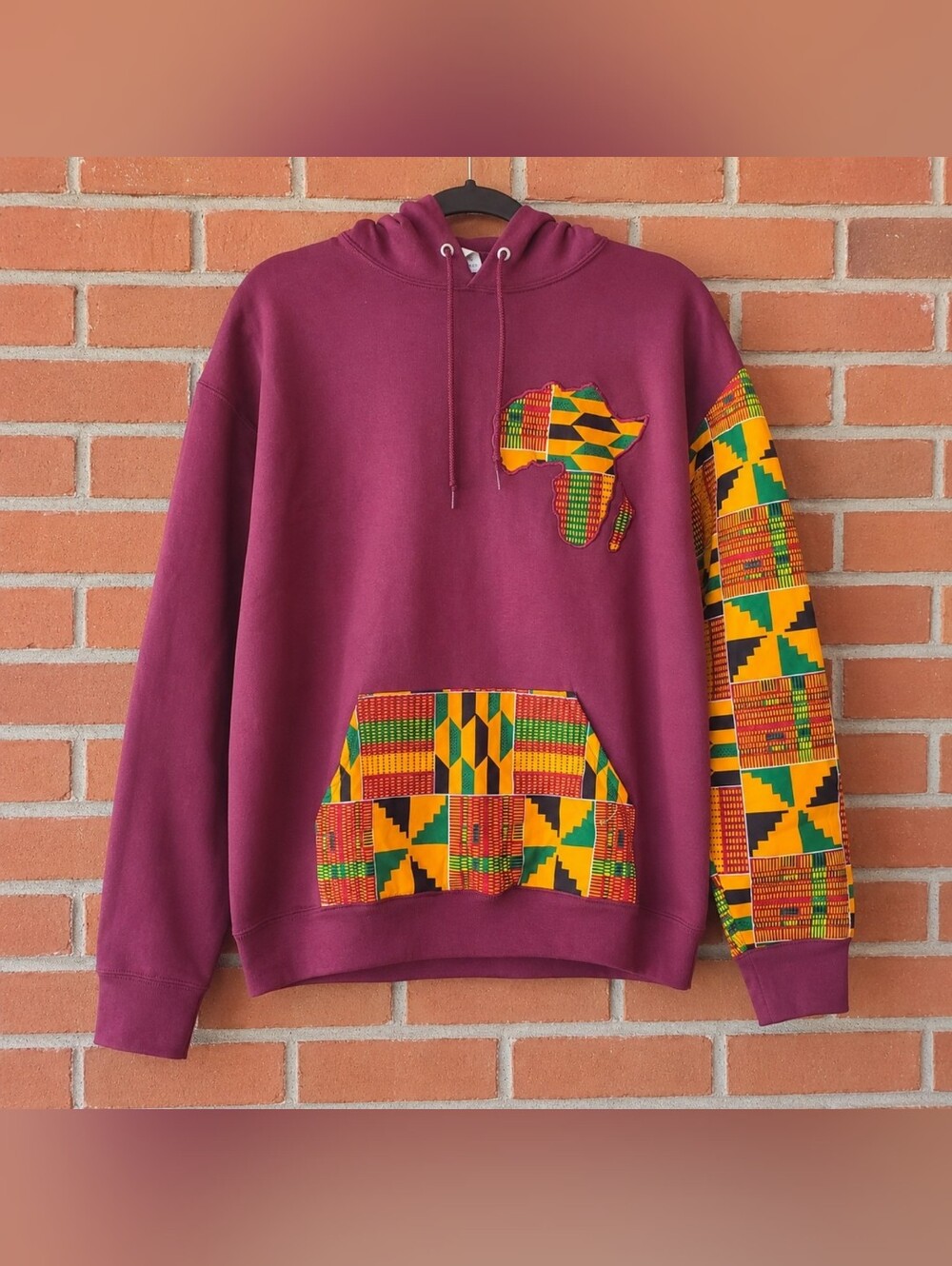 Maroon Hoodie with Kente Patchwork